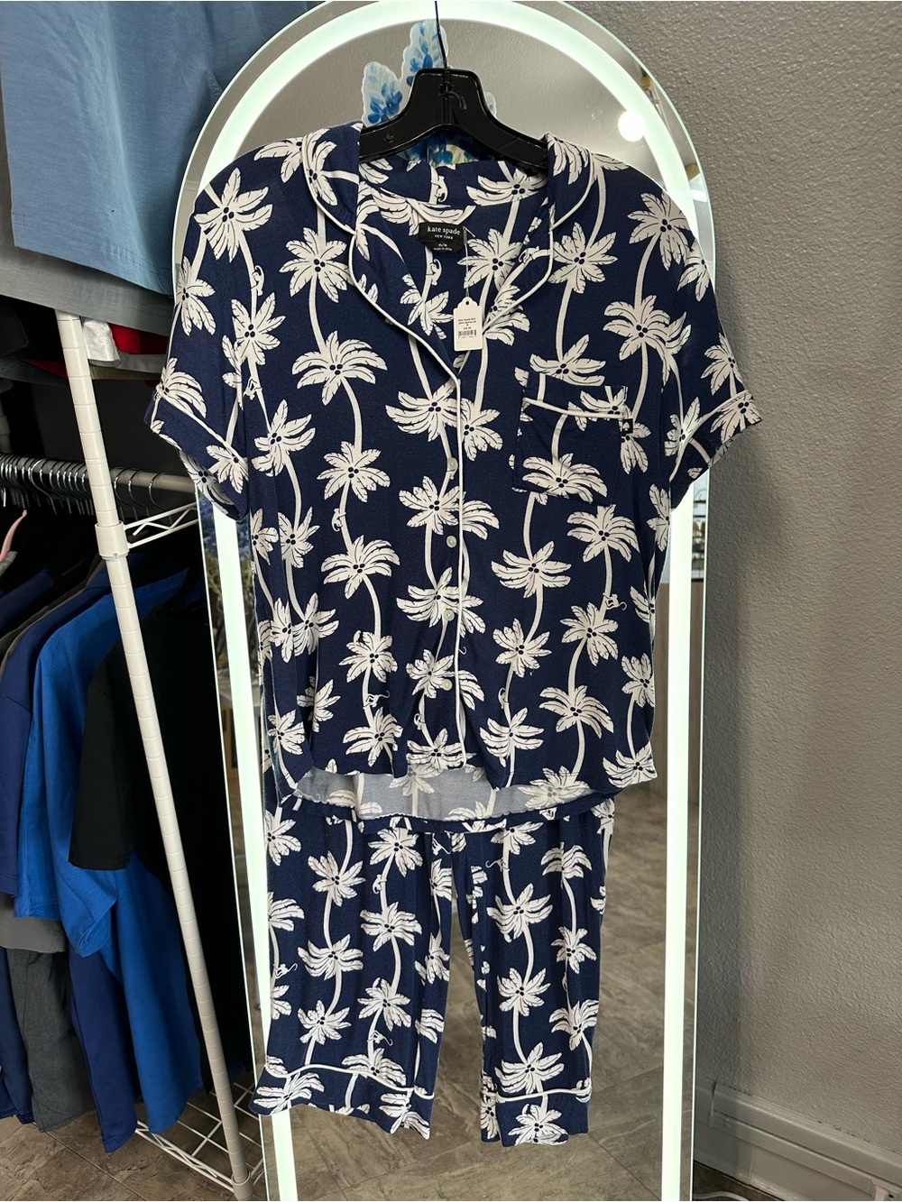 kate spade Navy and White Palm Tree Pajama Set